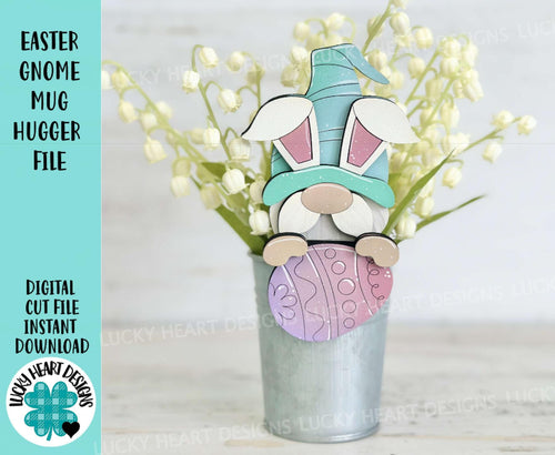 Easter Gnome Mug Hugger File SVG, Glowforge Egg, Spring, Bunny, Nerdy, Floppy, Tiered, Tray Decor, Plant Topper, Gift, LuckyHeartDesignsCo