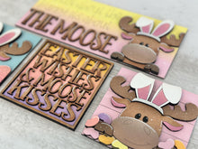 Load image into Gallery viewer, Moose Easter Interchangeable Leaning Sign File SVG, Glowforge, Egg, Bunny, Tiered Tray, Spring, LuckyHeartDesignsCo
