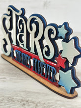 Load image into Gallery viewer, Stars and Stripes America Shelf Sitter Sign File SVG, Fourth of July, July Fourth, Tiered Tray Glowforge, LuckyHeartDesignsCo
