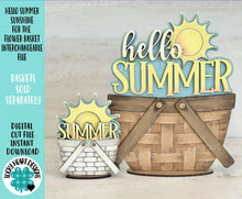 Load image into Gallery viewer, Hello Summer For The Flower Basket Interchangeable File SVG, TINY, Beach, Sun Vacation, Sunshine Tiered Tray, Glowforge, LuckyHeartDesignsCo

