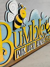 Load image into Gallery viewer, Bumble Bee Honey Shelf Sitter Sign File SVG, BumbleBee, Beehive, Summer, tiered tray Glowforge, LuckyHeartDesignsCo
