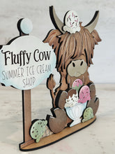 Load image into Gallery viewer, Highland Summer Ice Cream Standing File SVG, Glowforge, Cow, Farm, Beach, Tiered Tray LuckyHeartDesignsCo
