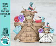 Load image into Gallery viewer, Highland Birthday For The Flower Basket Interchangeable File SVG, TINY, Cow, Holiday, Celebrate Tiered Tray, Glowforge, LuckyHeartDesignsCo
