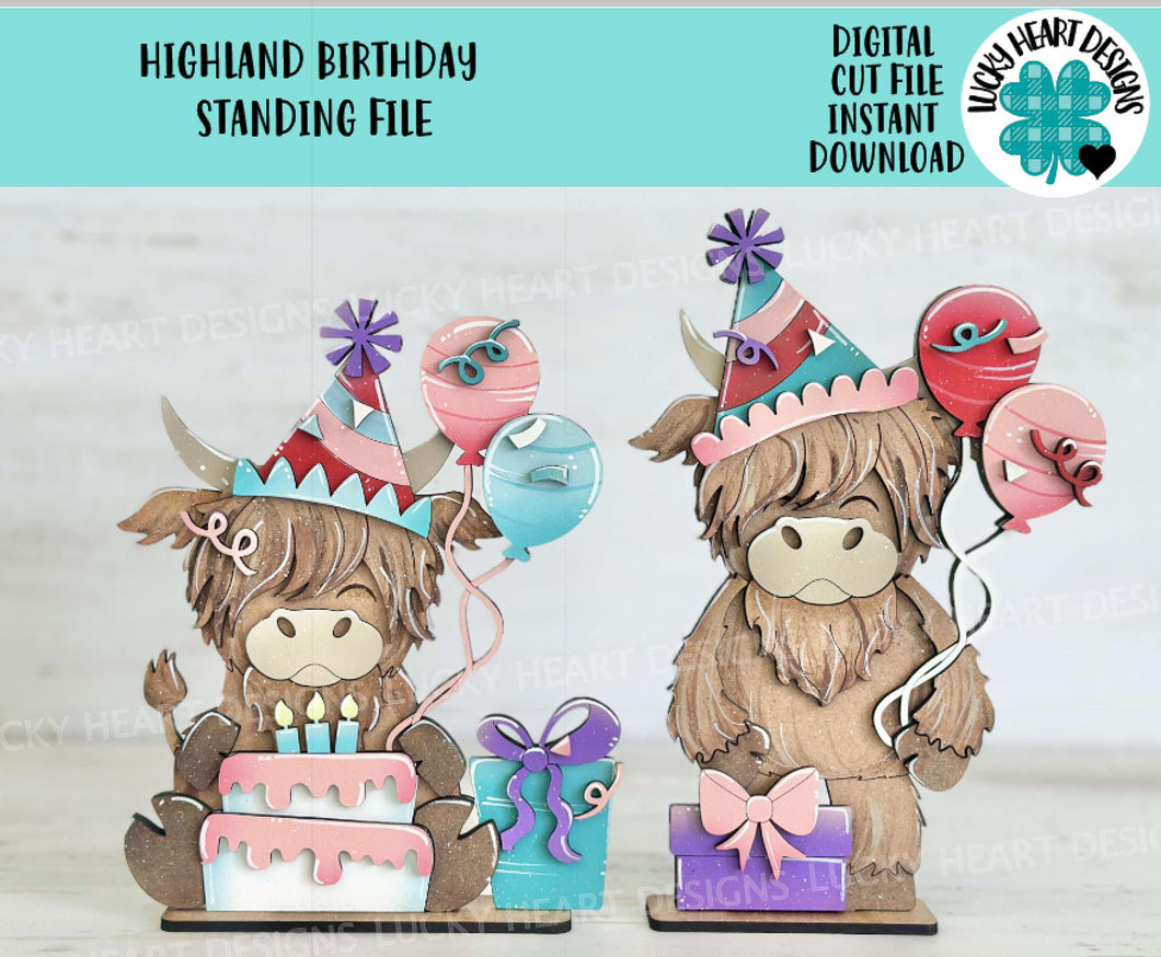 Highland Birthday Standing File SVG, TINY, Cow, Holiday, Celebrate Tiered Tray, Glowforge, LuckyHeartDesignsCo