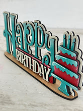 Load image into Gallery viewer, Birthday Shelf Sitter Sign file SVG, Glowforge, Celebrate Candles, Cake, Lucky Heart Designs
