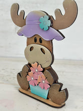 Load image into Gallery viewer, Spring Moose Standing File SVG, Glowforge, Umbrella, Flowers Farm, Tiered Tray LuckyHeartDesignsCo
