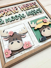 Load image into Gallery viewer, Spring Moose Interchangeable Leaning Sign File SVG, Glowforge, Flower, Tiered Tray, Spring, LuckyHeartDesignsCo
