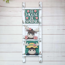 Load image into Gallery viewer, Spring Moose Interchangeable Leaning Sign File SVG, Glowforge, Flower, Tiered Tray, Spring, LuckyHeartDesignsCo
