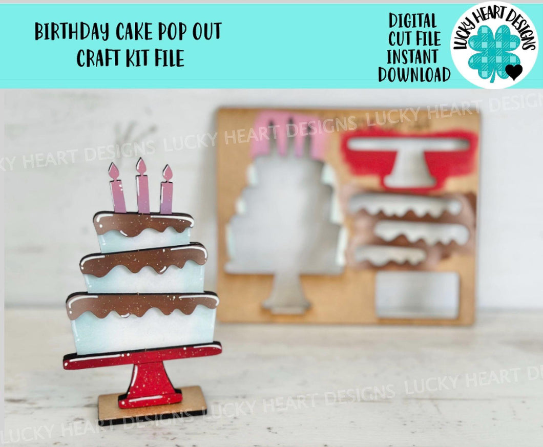 Birthday Cake Pop Out Craft Kit File SVG, Glowforge, LuckyHeartDesignsCo