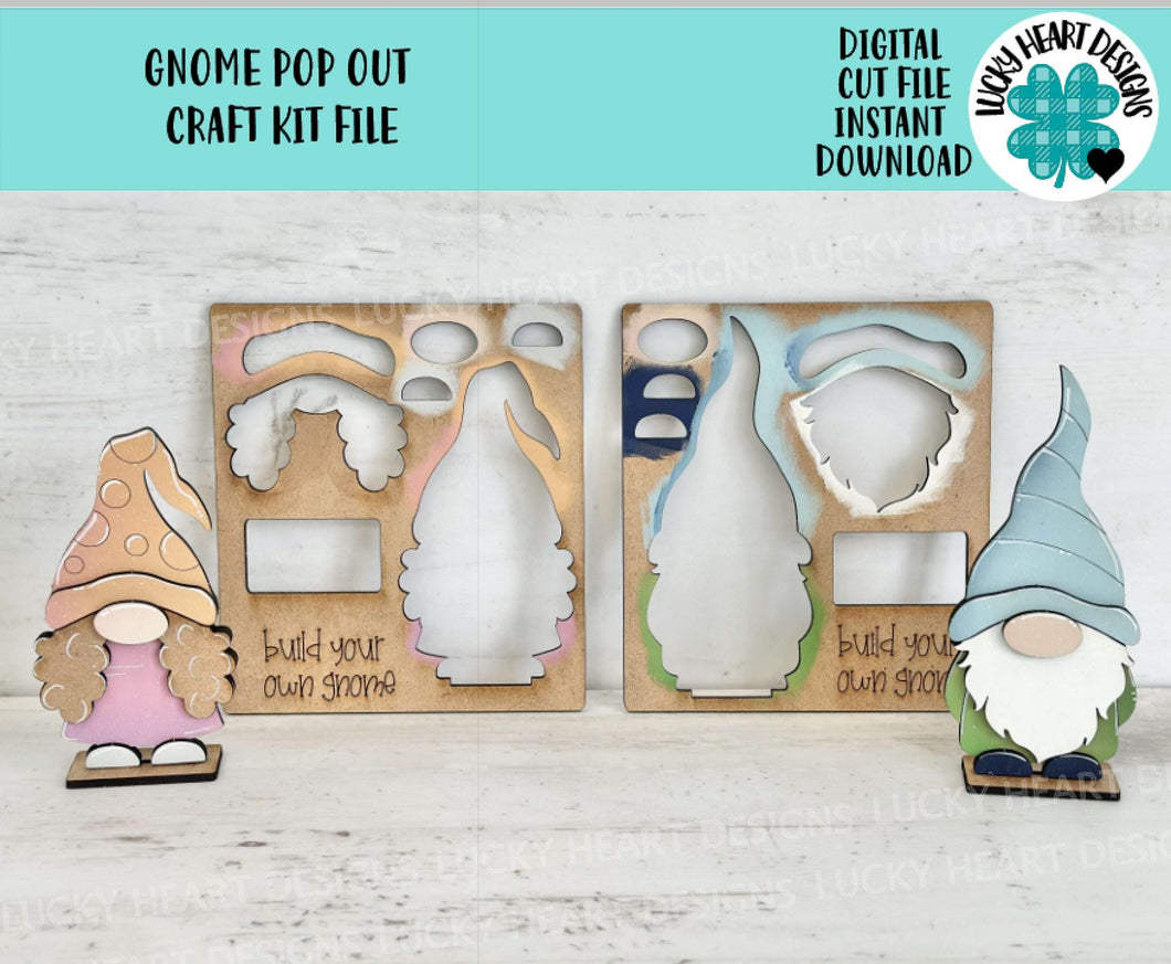 Gnome Pop Out Craft Kit File SVG, Glowforge, LuckyHeartDesignsCo