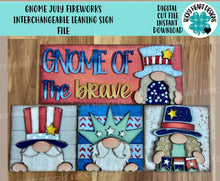 Load image into Gallery viewer, Gnome July Fireworks Interchangeable Leaning Sign File SVG, USA, America, Liberty, Uncle Sam, Tiered Tray, Glowforge, LuckyHeartDesignsCo
