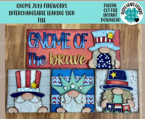 Gnome July Fireworks Interchangeable Leaning Sign File SVG, USA, America, Liberty, Uncle Sam, Tiered Tray, Glowforge, LuckyHeartDesignsCo