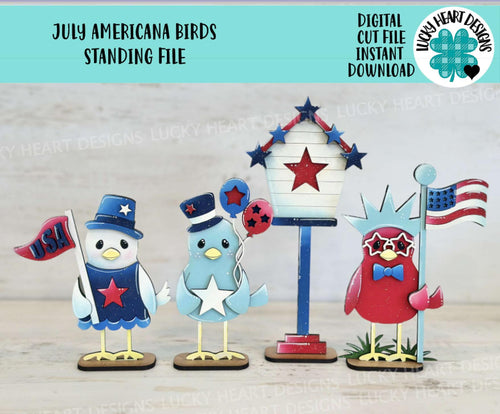 July Americana Birds Standing File SVG, America, USA, Fourth, Flag, Statue of Liberty, Holiday Decor, Glowforge, LuckyHeartDesignsCo