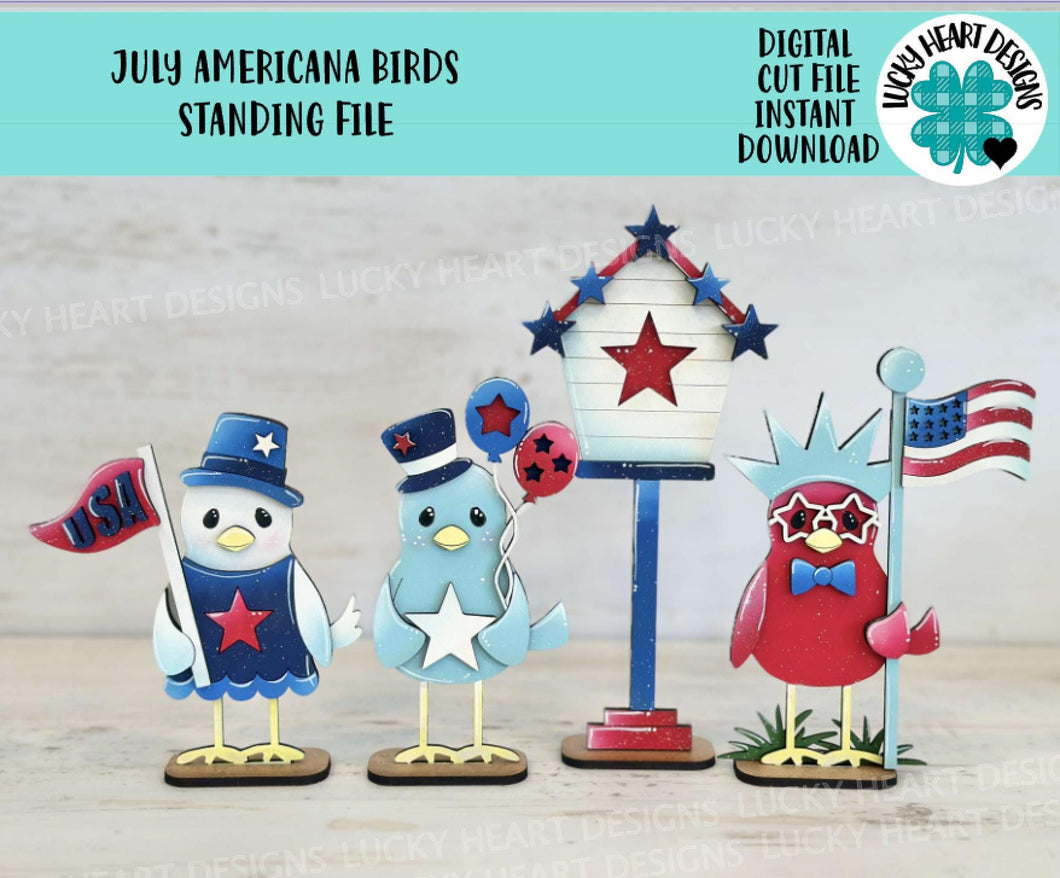 July Americana Birds Standing File SVG, America, USA, Fourth, Flag, Statue of Liberty, Holiday Decor, Glowforge, LuckyHeartDesignsCo