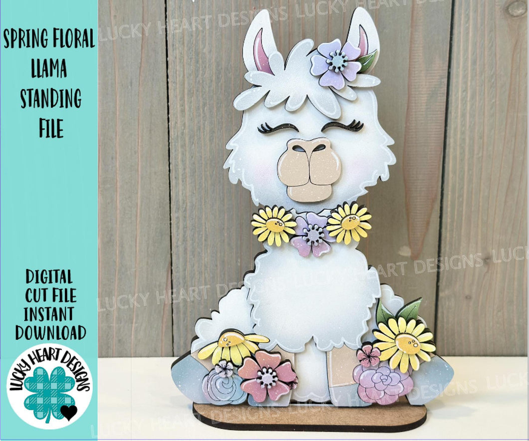Spring Floral Llama Standing File SVG, Glowforge Laser, Flower, Daisy, Shelf Sitter, LuckyHeartDesignCo