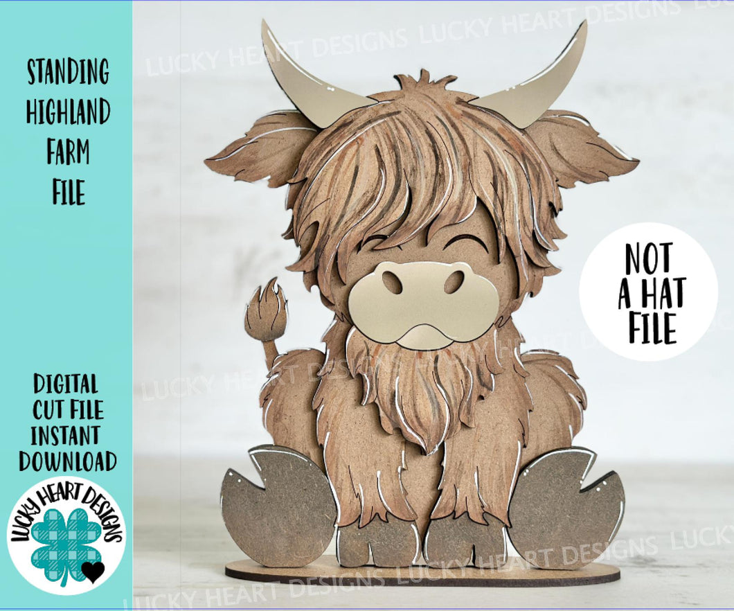 Standing Highland Farm File SVG, Tiered Tray Glowforge, (NOT a hat file) Cow, Fluffy, LuckyHeartDesignsCo