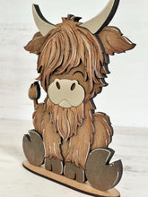 Load image into Gallery viewer, Standing Highland Farm File SVG, Tiered Tray Glowforge, (NOT a hat file) Cow, Fluffy, LuckyHeartDesignsCo

