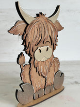 Load image into Gallery viewer, Standing Highland Farm File SVG, Tiered Tray Glowforge, (NOT a hat file) Cow, Fluffy, LuckyHeartDesignsCo
