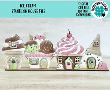 Load image into Gallery viewer, Ice Cream Standing Houses File SVG, Glowforge, Summer, Cone, Sundae, Cupcake, LuckyHeartDesignsCo
