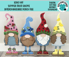 Load image into Gallery viewer, Long Hat Summer Fruit Porch Gnome Interchangeable File SVG, ADD ON, Lemon, Strawberry, Blue, Holiday, Seasonal Glowforge LuckyHeartDesignsCo
