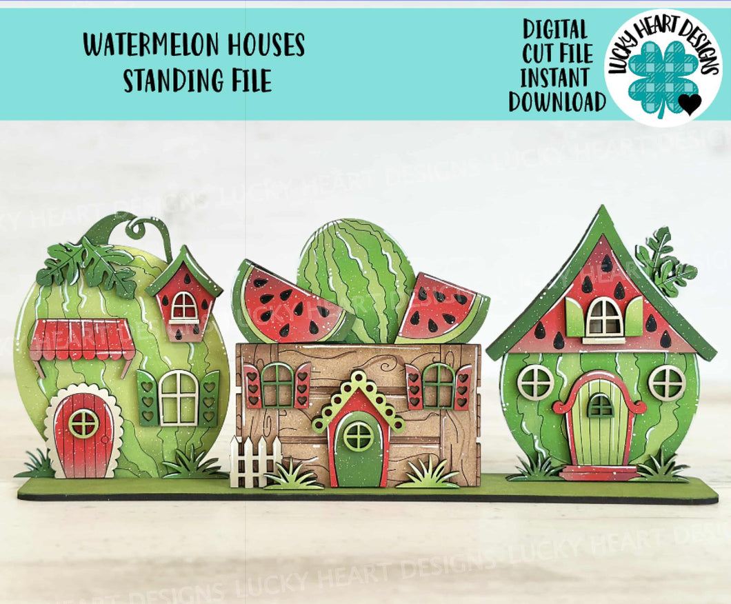 Watermelon Standing Houses File SVG, Glowforge, Summer, Spring, Fruit, Farm, LuckyHeartDesignsCo