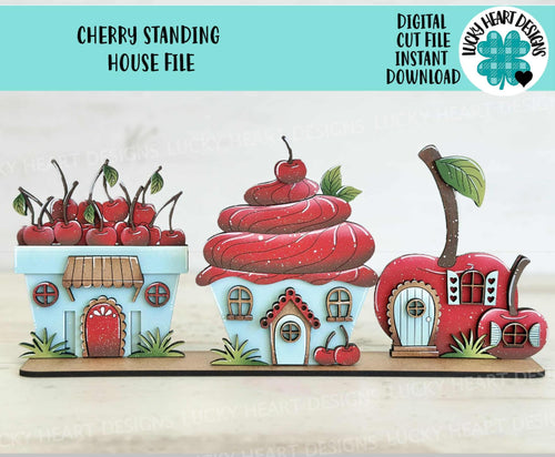 Cherry Standing Houses File SVG, Glowforge, Farm Picking, Summer, Spring, Fruit, Cupcake, LuckyHeartDesignsCo