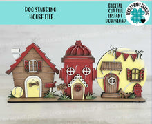 Load image into Gallery viewer, Dog Standing Houses File SVG, Glowforge, Puppy, Doghouse, fire hydrant, Tennis Ball, Home, LuckyHeartDesignsCo
