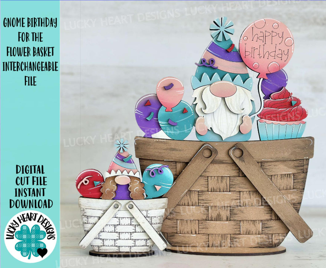Gnome Birthday For The Flower Basket Interchangeable File SVG, TINY Balloons, Holiday, Celebrate Tiered Tray, Glowforge, LuckyHeartDesignsCo