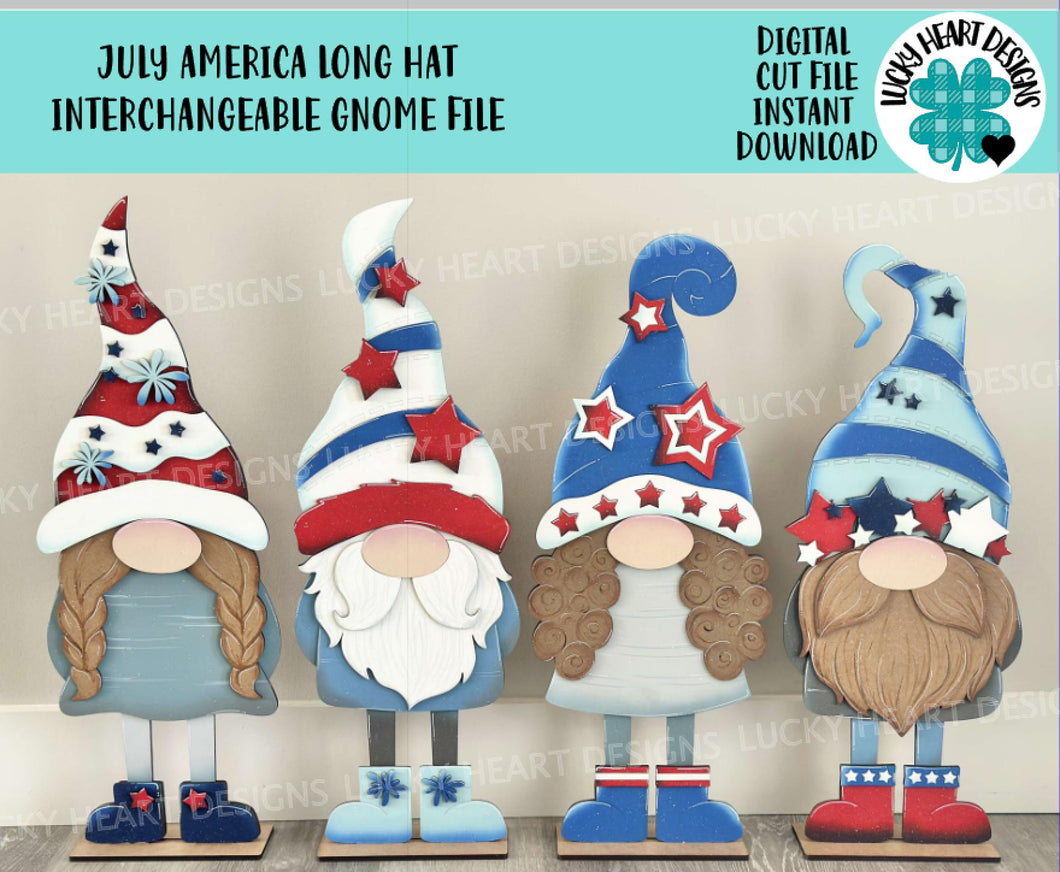 July America Long Hat Porch Gnome Interchangeable File SVG, USA, Holiday, Seasonal Glowforge LuckyHeartDesignsCo