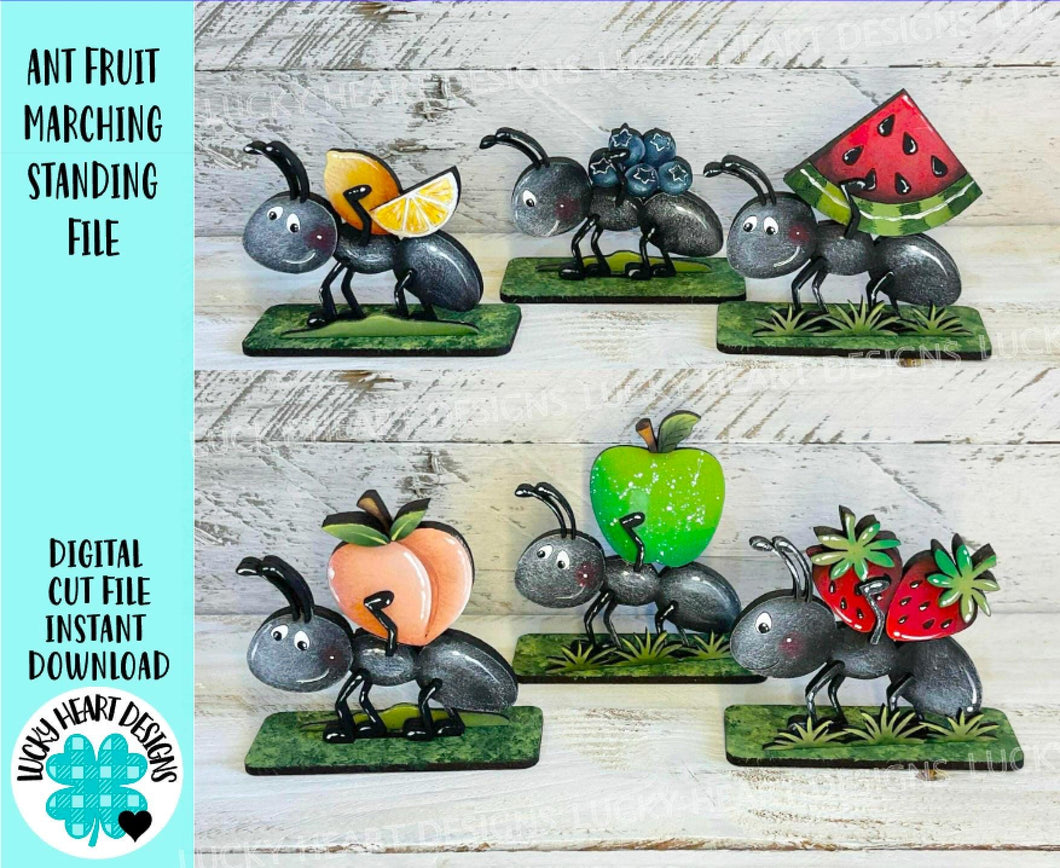 Ant Fruit Marching Standing File SVG, Strawberry, Lemon, Summer , Watermelon, Picnic, Apple, Tiered Tray, Glowforge, LuckyHeartDesignsCo