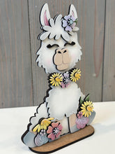 Load image into Gallery viewer, Spring Floral Llama Standing File SVG, Glowforge Laser, Flower, Daisy, Shelf Sitter, LuckyHeartDesignCo
