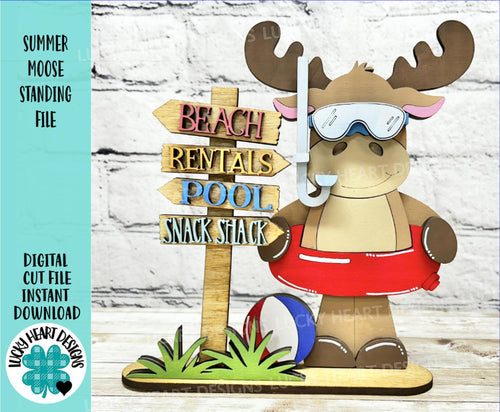 Summer Moose Standing File SVG, Glowforge, Beach, Pool, Vacation Tiered Tray LuckyHeartDesignsCo