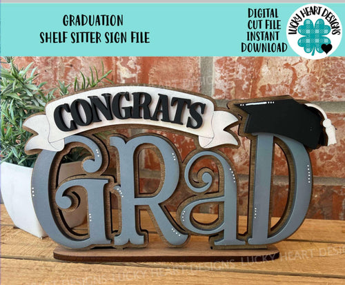 Graduation Shelf Sitter Sign File SVG, School, Tiered Tray, Glowforge, LuckyHeartDesignsCo