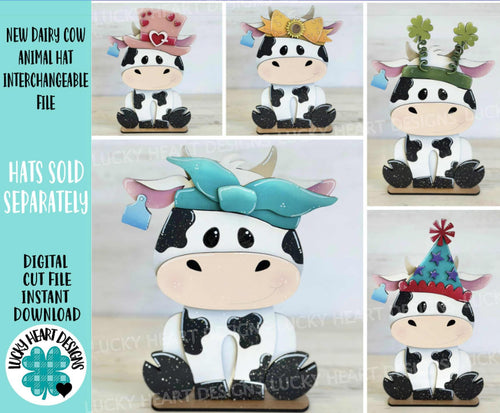 New Dairy Cow Animal Hats Interchangeable MINI File SVG, Seasonal Leaning sign, Holiday, Farm Tiered Tray Glowforge, LuckyHeartDesignsCo