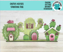 Load image into Gallery viewer, Cactus Standing Houses File SVG, Glowforge, Summer, Spring, Western, Succulent, Plant, Desert, LuckyHeartDesignsCo
