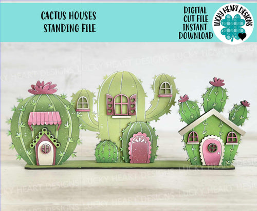Cactus Standing Houses File SVG, Glowforge, Summer, Spring, Western, Succulent, Plant, Desert, LuckyHeartDesignsCo