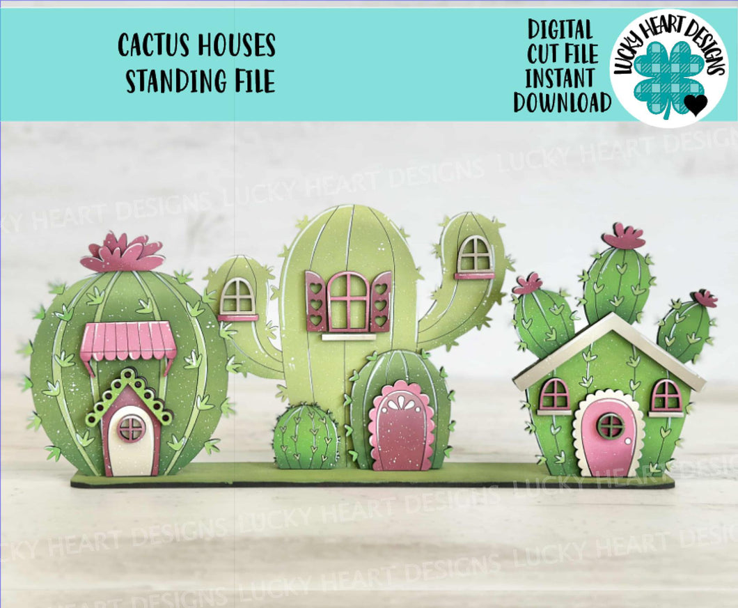 Cactus Standing Houses File SVG, Glowforge, Summer, Spring, Western, Succulent, Plant, Desert, LuckyHeartDesignsCo