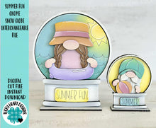 Load image into Gallery viewer, Summer Fun Gnome Snow Globe Interchangeable File SVG, TINY, Glowforge, Pool, Beach, Sun, Swim, Sunny, Tiered Tray LuckyHeartDesignsCo
