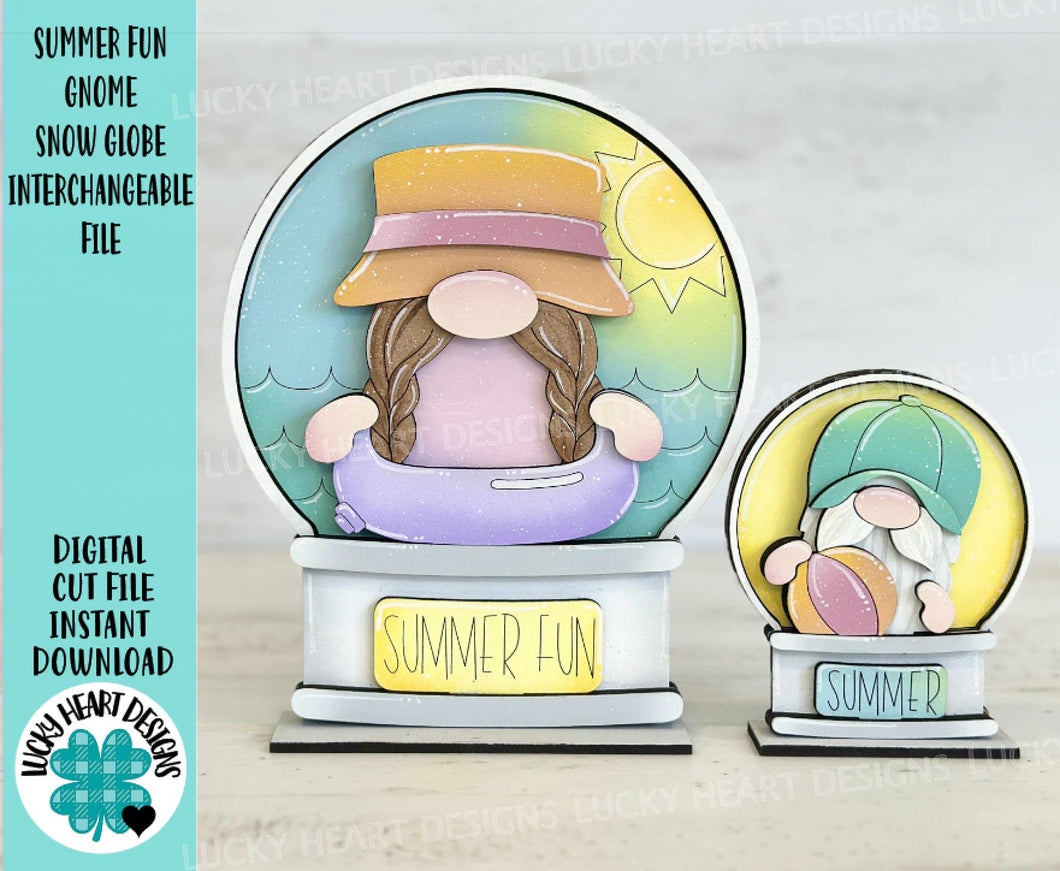 Summer Fun Gnome Snow Globe Interchangeable File SVG, TINY, Glowforge, Pool, Beach, Sun, Swim, Sunny, Tiered Tray LuckyHeartDesignsCo