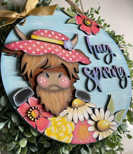 Load image into Gallery viewer, Highland Spring Door Hanger Sign File SVG, Glowforge, Daisy, Cow, Flower, Farm, LuckyHeartDesignsCo
