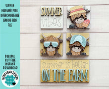Load image into Gallery viewer, Summer Highland MINI Interchangeable Leaning Sign File SVG, Cow, Farm, Beach, Pool, Sunglasses, Tiered Tray Glowforge, LuckyHeartDesignsCo
