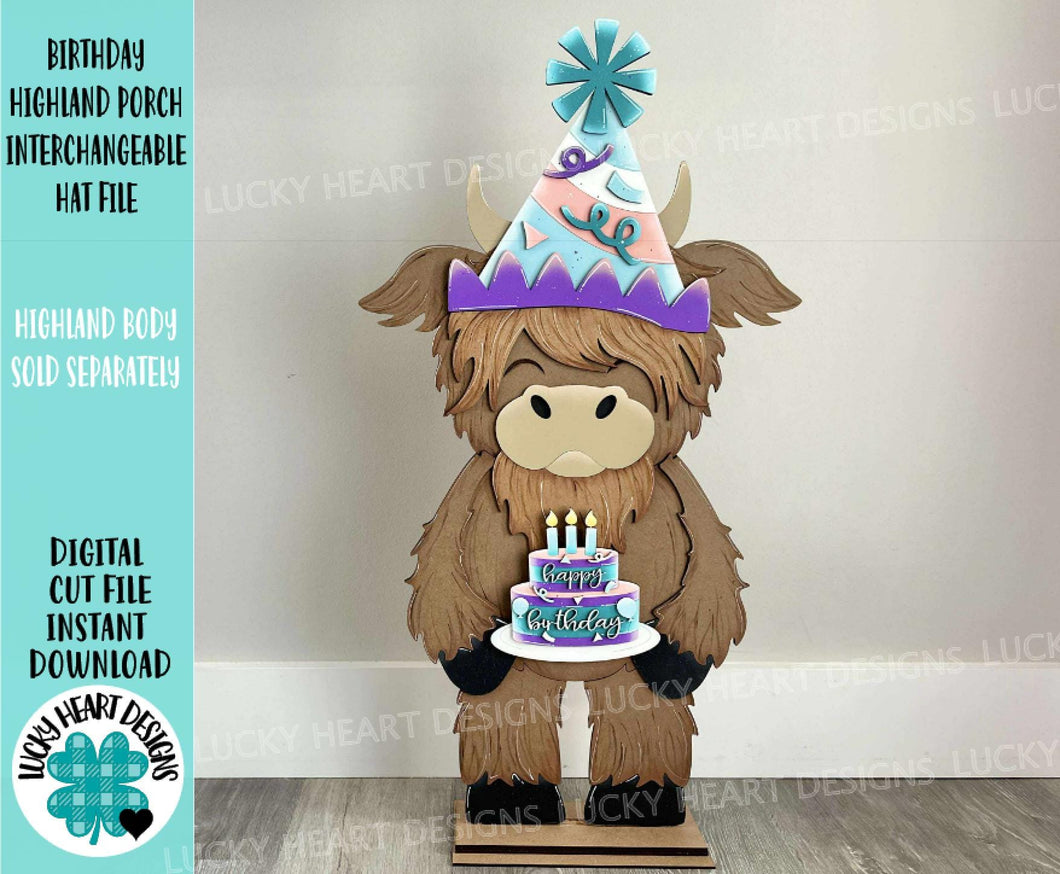 Birthday Highland Porch Interchangeable Hats File SVG, (hat only) Seasonal, Cow, Holiday Farm, Cake, Glowforge, LuckyHeartDesignsCo