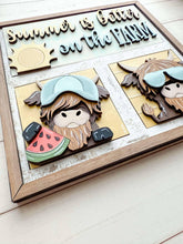 Load image into Gallery viewer, Summer Highland Interchangeable Leaning Sign File SVG, Cow, Farm, Beach, Pool, Swim, Watermelon, Popsicle, Glowforge, LuckyHeartDesignsCo
