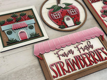 Load image into Gallery viewer, Strawberry House Sign Set File SVG, Glowforge, Summer, Farm, Spring, Fruit, Cupcake, LuckyHeartDesignsCo
