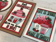 Load image into Gallery viewer, Strawberry House Sign Set File SVG, Glowforge, Summer, Farm, Spring, Fruit, Cupcake, LuckyHeartDesignsCo
