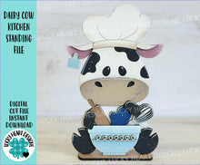 Load image into Gallery viewer, Dairy Cow Kitchen Standing File SVG, Baking, Cook, Chef, Farm, Milk, Tiered Tray Glowforge, LuckyHeartDesignsCo
