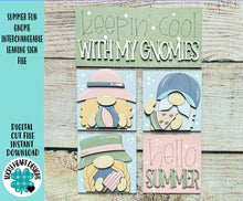 Load image into Gallery viewer, Summer Fun Gnome MINI Interchangeable Leaning Sign File SVG, Watermelon, Beach, Pool, Popsicle, Tiered Tray Glowforge, LuckyHeartDesignsCo
