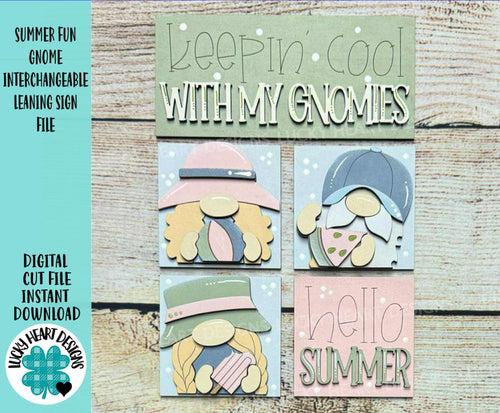 Summer Fun Gnome MINI Interchangeable Leaning Sign File SVG, Watermelon, Beach, Pool, Popsicle, Tiered Tray Glowforge, LuckyHeartDesignsCo