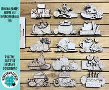 Load image into Gallery viewer, Seasonal Shapes Animal Hats Interchangeable File SVG, add on, Holiday, Christmas, Halloween, Fall Tiered Tray Glowforge, LuckyHeartDesignsCo
