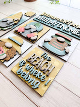 Load image into Gallery viewer, Summer Fun Gnome Interchangeable Leaning Sign File SVG, Glowforge, Beach, Pool, Shells, Watermelon, Popsicle, Sun, LuckyHeartDesignsCo
